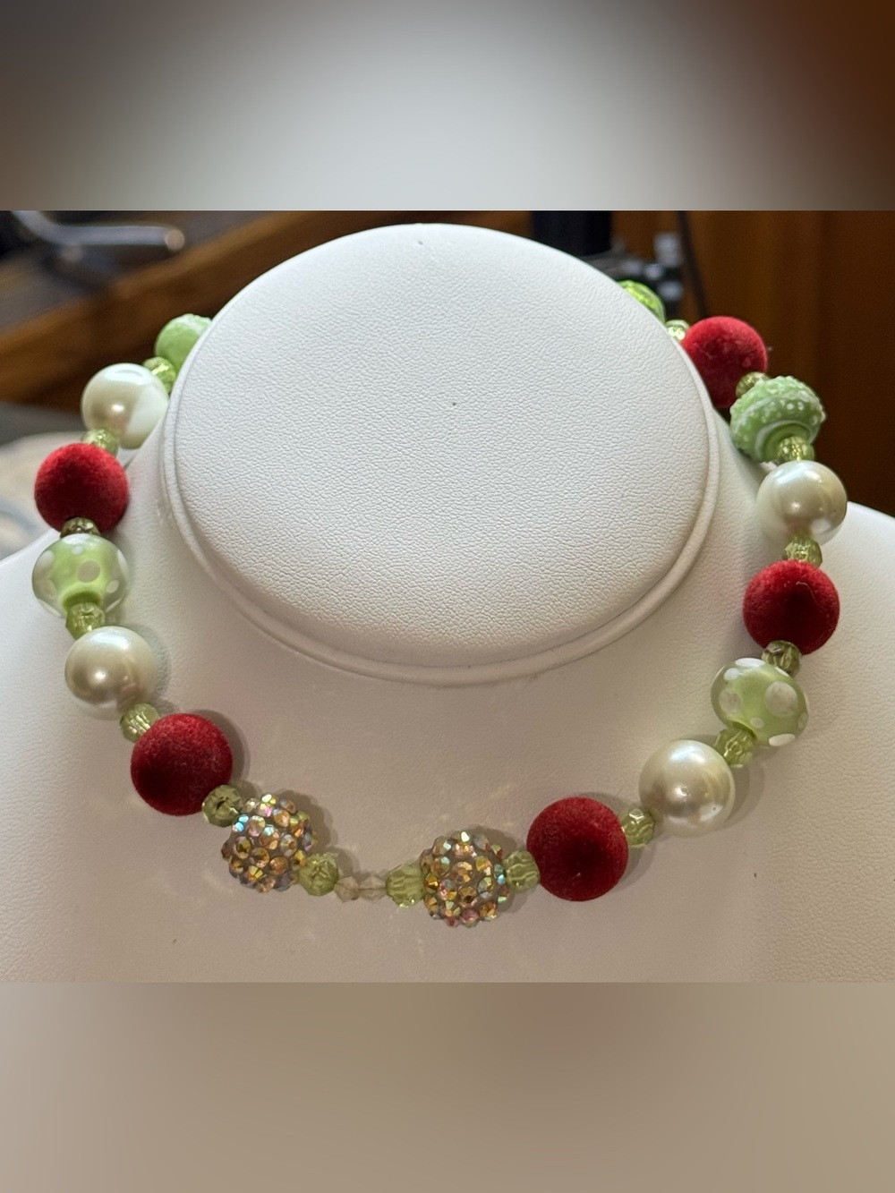 Vintage Red and Green Beaded Statement Choker Necklace